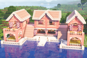 Minecraft Large Cherry Lakeside House build