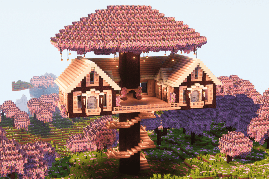 Minecraft Cherry Starter Treehouse build
